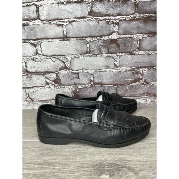 Martin Drake Black Leather Kiltie Woven Loafers Dress Shoes Men Sz 8M US/41EU - Picture 1 of 16